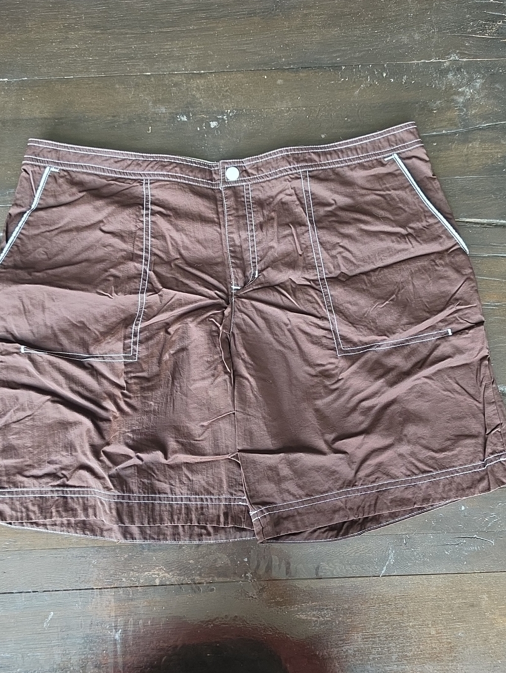 (L) Merona Brown Cargo Shorts with Contrast Stitching Nylon Lightweighy Athletic